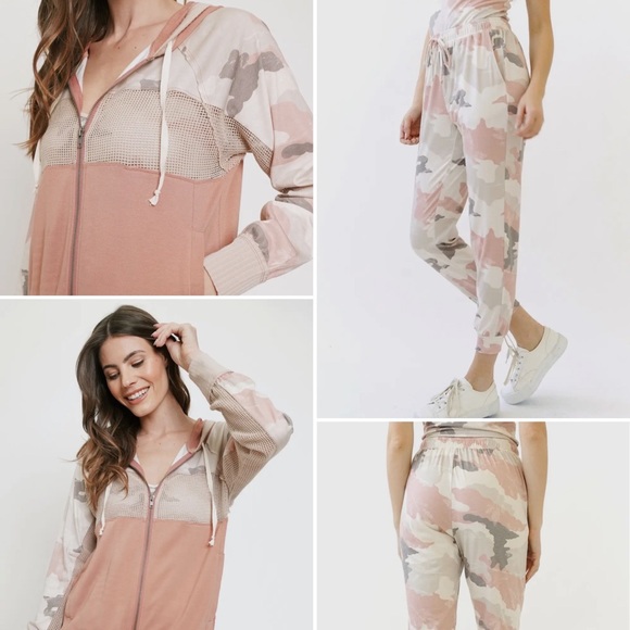 23. Mystree Camouflage Jacket & Jogger Set  Rose Coral NWT - Picture 4 of 13